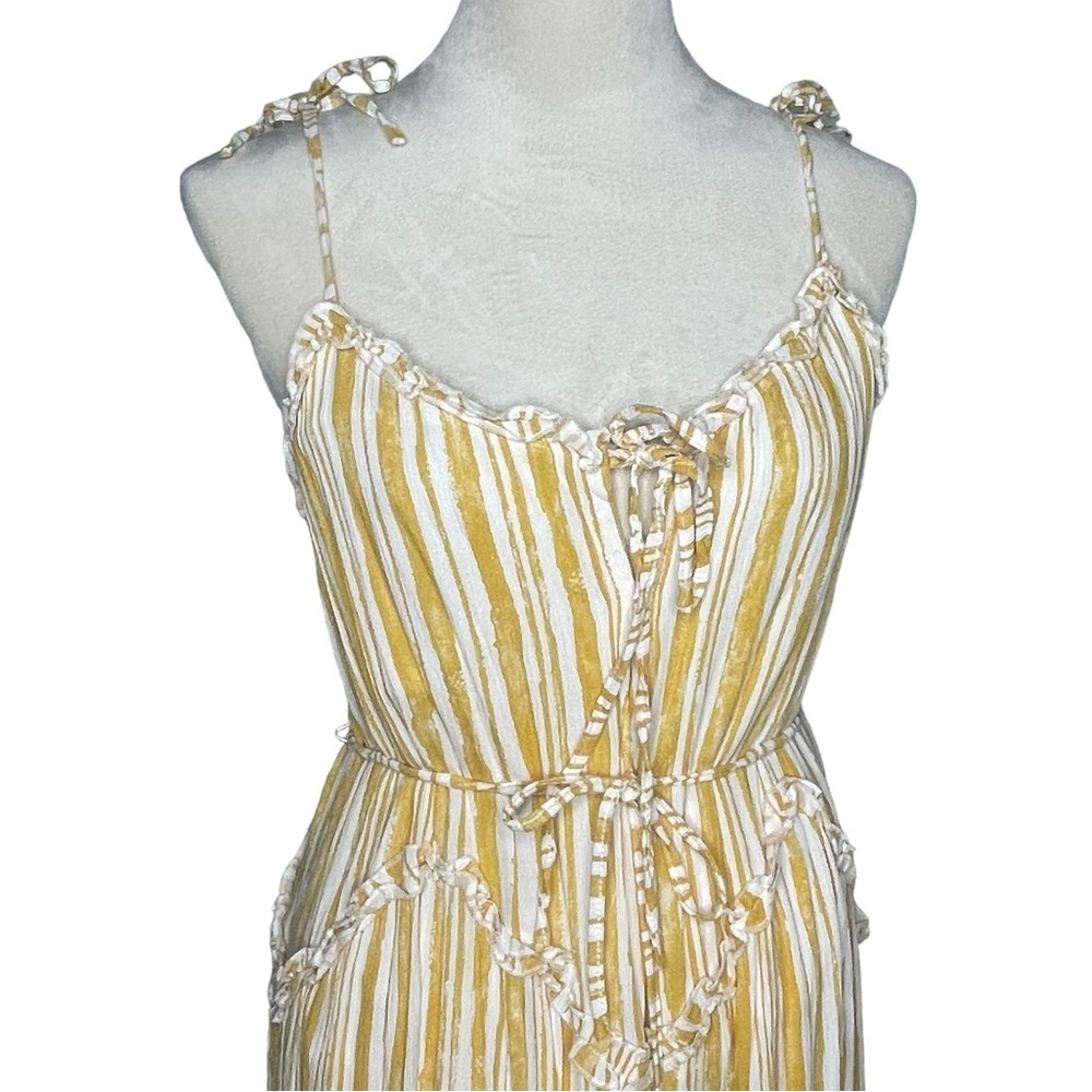 Unbranded Maxi Yellow Mustard Stripped Strappy Shark Tooth Dress - Picture 2 of 10